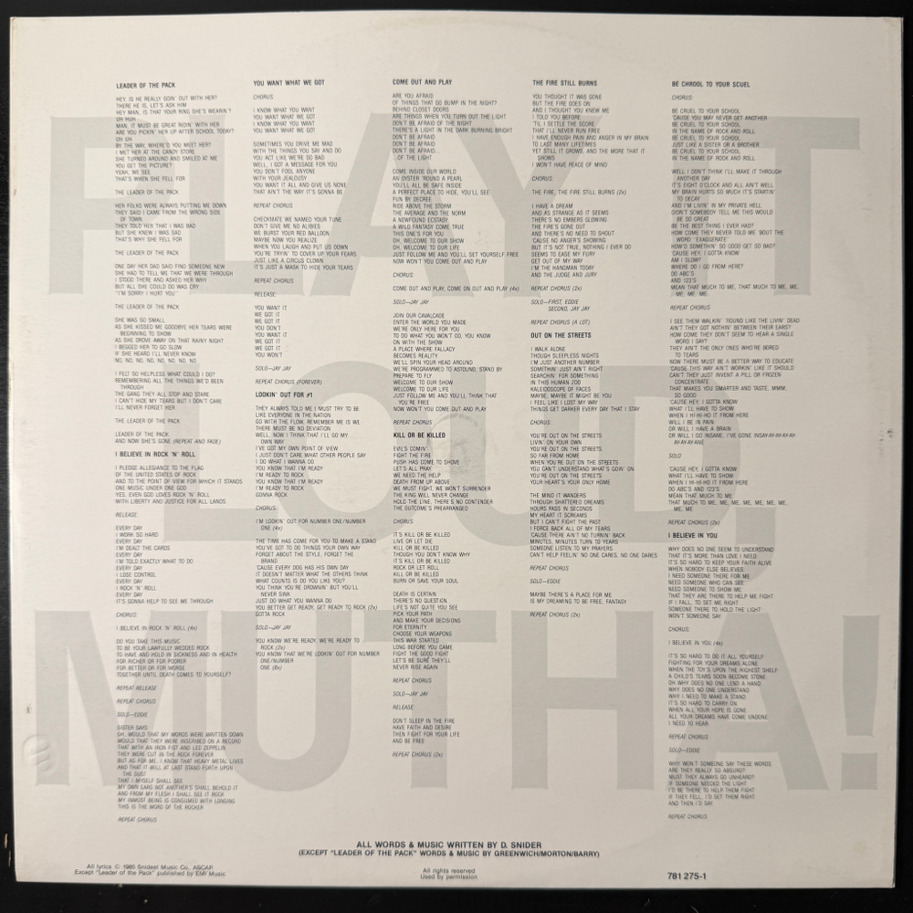 Twisted Sister ‎– Come Out And Play (Германия 1985г.)