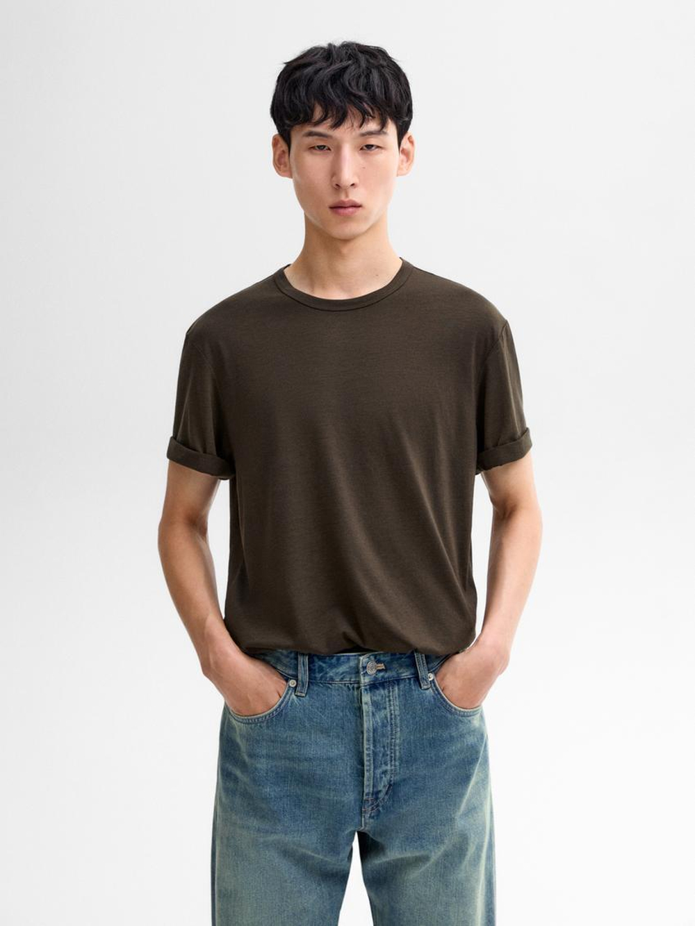 Massimo Dutti Футболка из смесовой шерсти, хаки