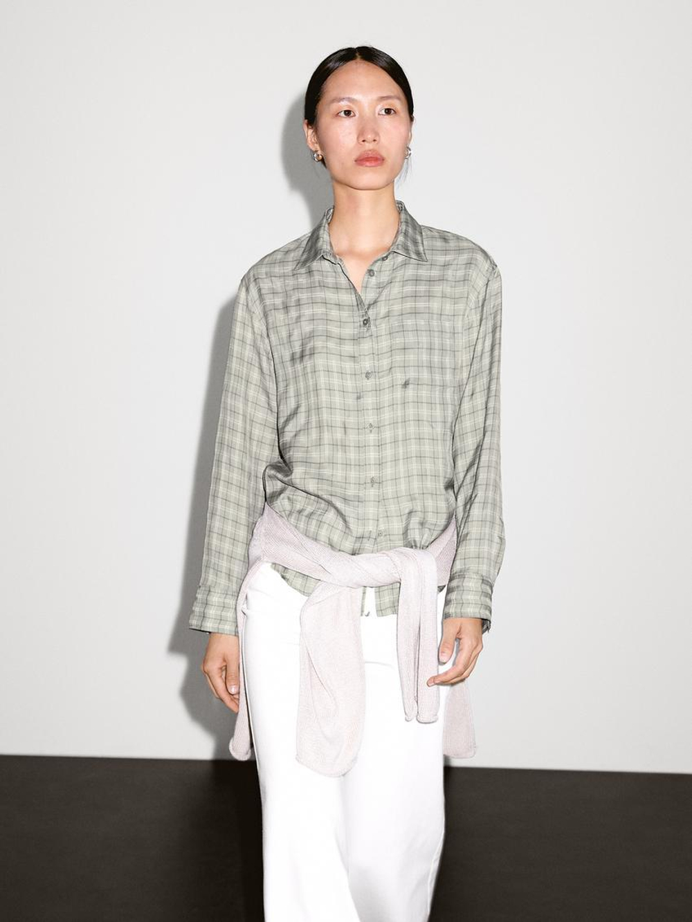 Massimo Dutti Рубашка свободного кроя в клетку из 100% купро, серый