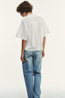 ZARA ПОЛУПРОЗРАЧНАЯ ХЛОПКОВАЯ РУБАШКА, ЖЕЛТОВАТО-БЕЛЫЙ