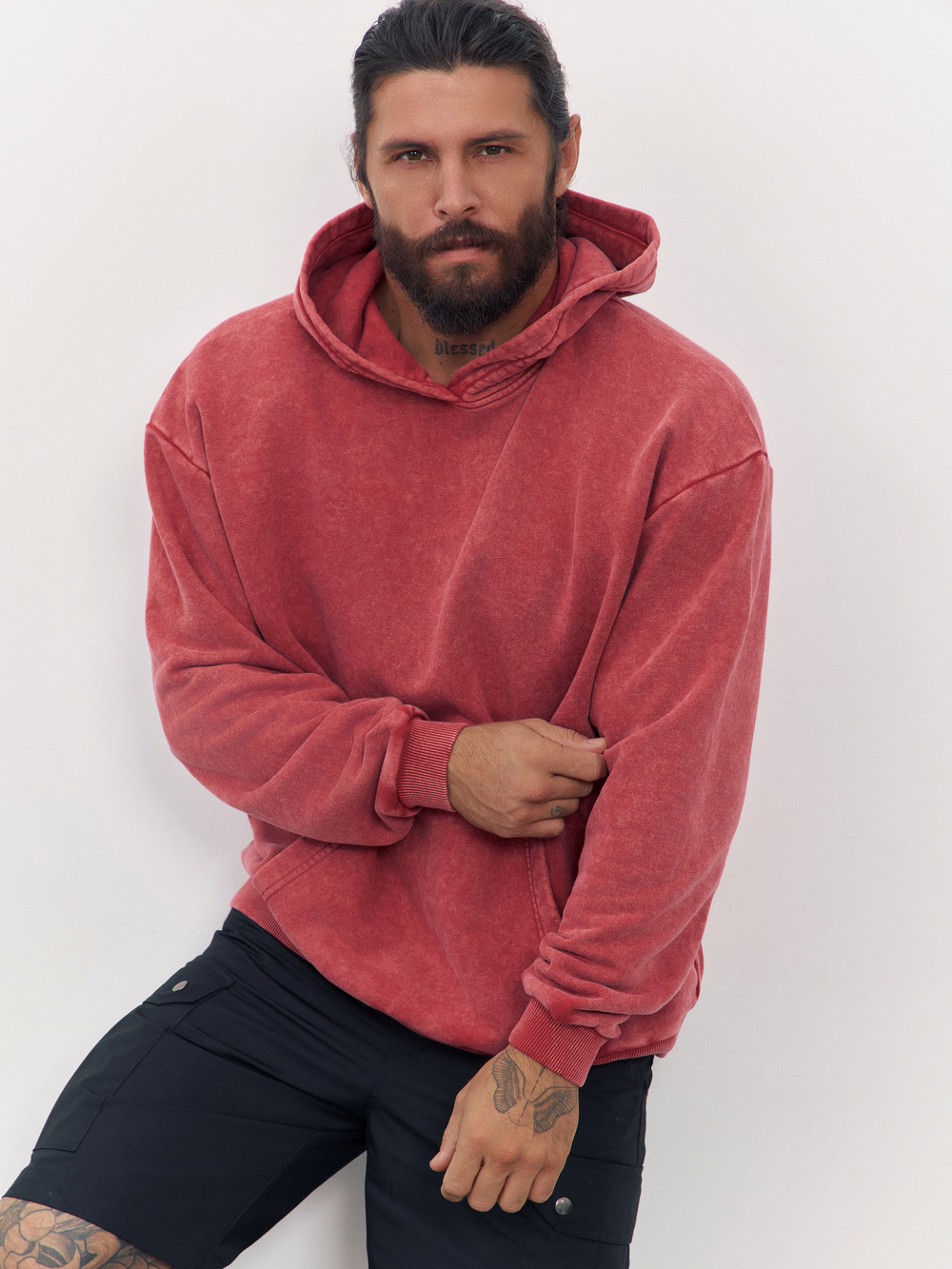 Худи garment dyed (бордовый)
