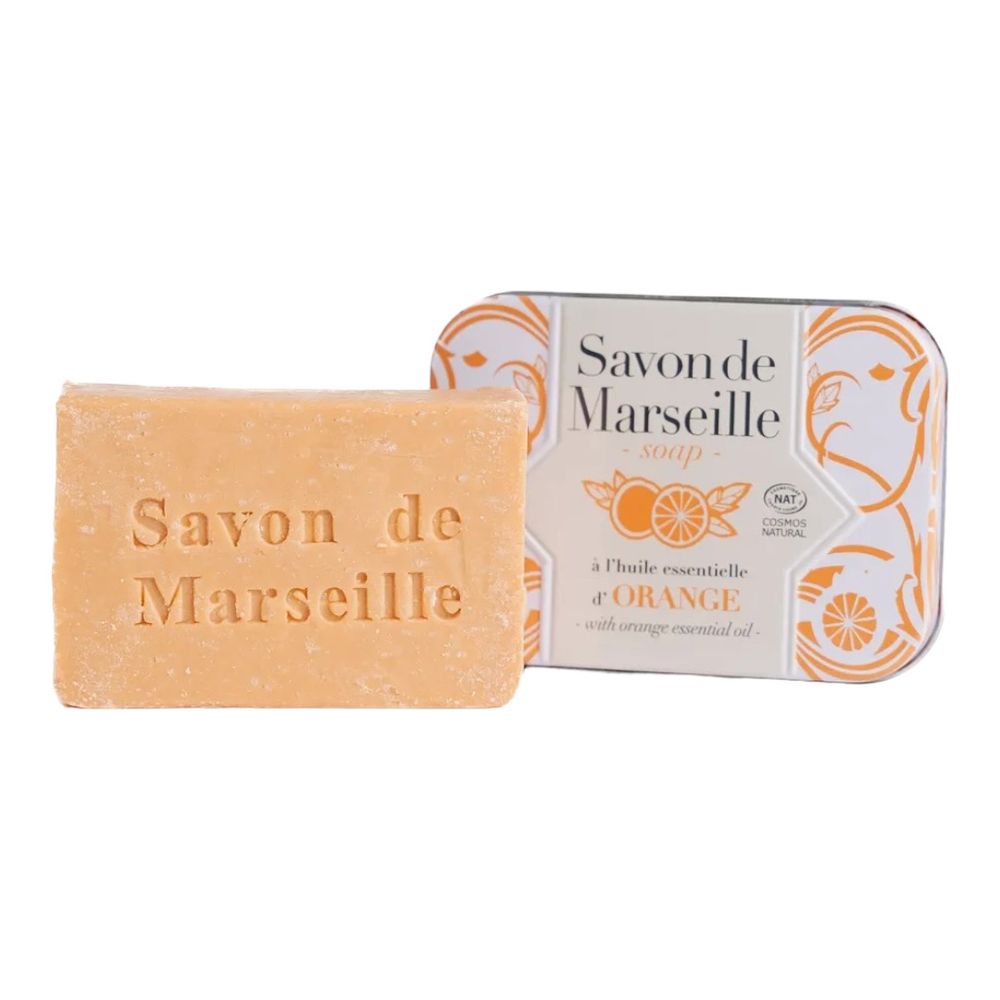Марсельское мыло с эфирным маслом апельсина в металлической упаковке, 100 г (Alepia)