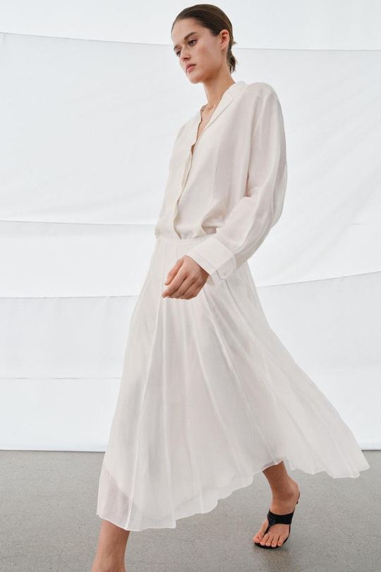 ZARA КОМБИНИРОВАННАЯ СТРУЯЩАЯСЯ ЮБКА — ZW COLLECTION, ЖЕЛТОВАТО-БЕЛЫЙ