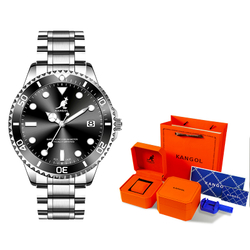 KANGOL Quartz Movement Stainless Steel Watchband Watch Men"s Watches Black Dial