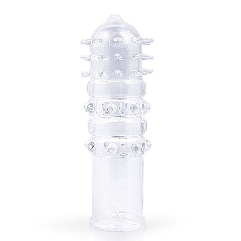 Закрытая прозрачная насадка 12,5см на пенис с выпуклостями и шипами Bior Toys Sex Expert SEM-55204