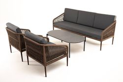 "Канны" лаунж-зона 5-местная из роупа со столом "Верона" (серый гранит), каркас алюминиевый коричневый, роуп коричневый