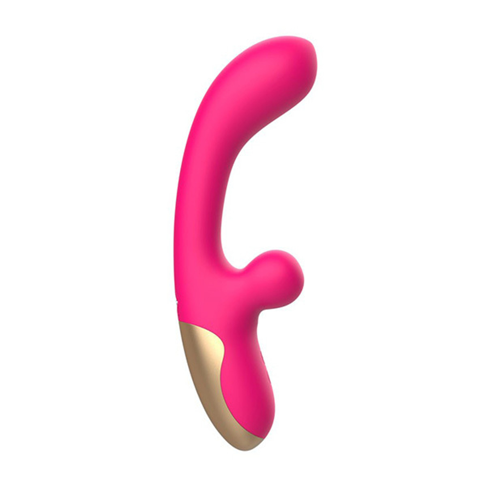 Розовый изогнутый вибромассажер 21,2см с имитацией мошонки I-Moon Whale P MY-235