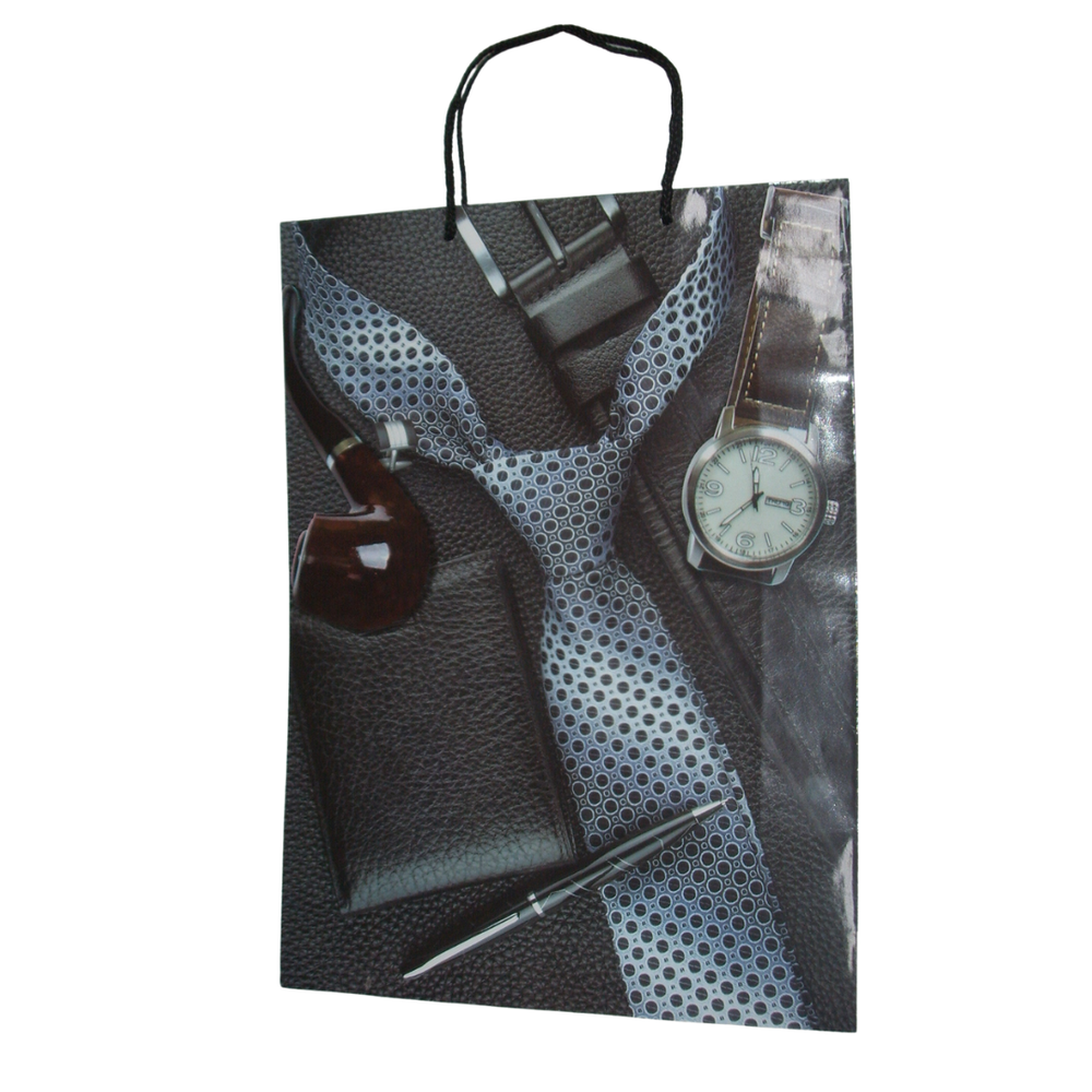 Сумка  подарочная лам. 33*45*10см Серый галстук