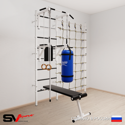 Шведская стенка Sv Sport усиленная 68430 (Турник стандарт/Брусья/Скамья/Канат/Кольца/Цепь/Мешок 30кг/Канатный лаз)