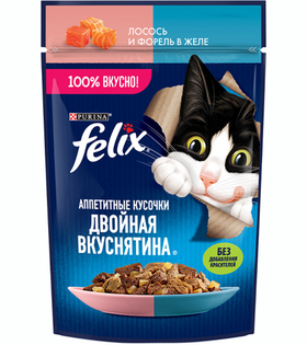 Феликс Двойная Вкуснятина Лосось с Форелью в Желе 75гр.