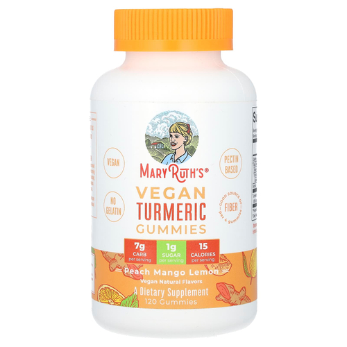 MaryRuth's, веганские жевательные таблетки с куркумой, персик, манго и лимон, 120 жевательных таблеток