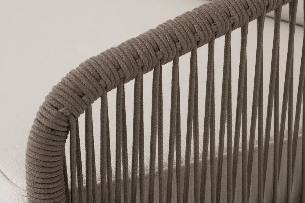 "Канны" диван модульный плетеный из роупа, каркас алюминий коричневый (RAL8016) муар, роуп коричневый круглый, ткань бежевая 035