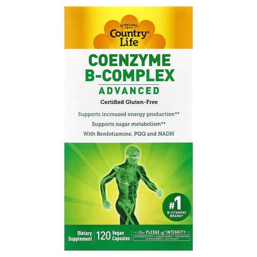 Country Life, коэнзимный комплекс витаминов группы B, улучшенная формула, 120 веганских капсул