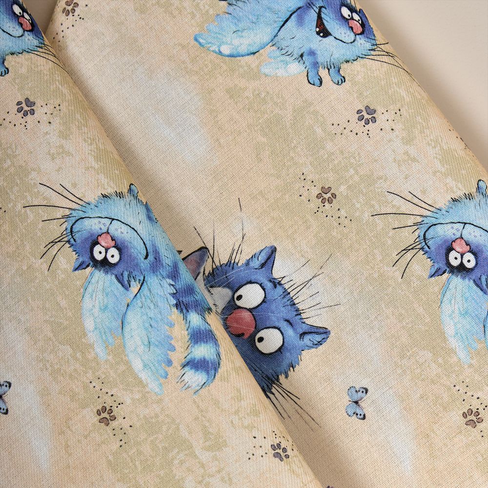 НАБОР ПОЛОТЕНЕЦ ИЗ 2Х ШТ "СИНИЕ КОТЫ. ЛАВАНДА",40Х70СМ, 100% ХЛОПОК,ТВИЛ, БЕЖ