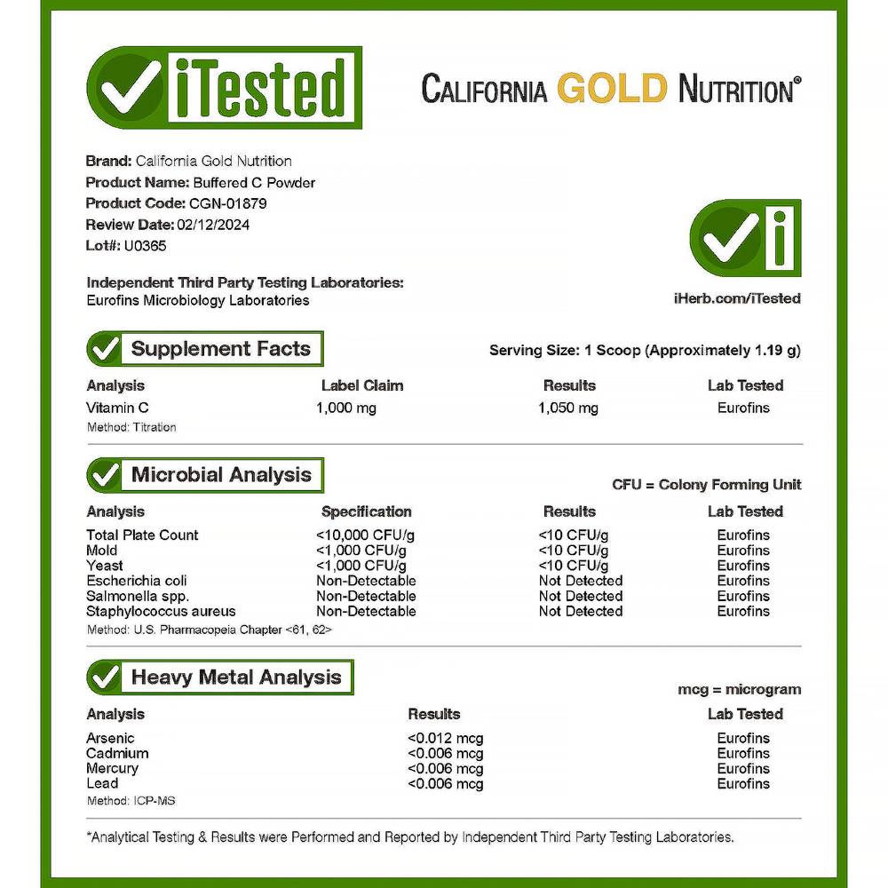 California Gold Nutrition, Buffered Gold C, некислый витамин C в порошке, аскорбат натрия, 1 кг (2,2 фунта)