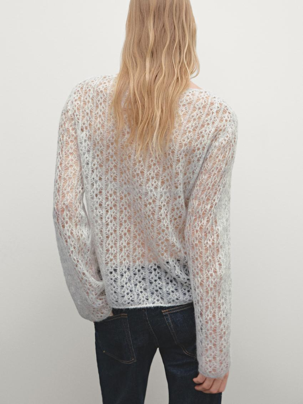 Massimo Dutti Свитер ажурной вязки из смесовой альпаки, светло-серый