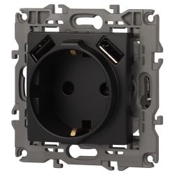 14-4109-05 ЭРА Розетка 2P+E 16A-250В, штор. с 2xUSB 5В-3А, Эра Elegance, антрацит