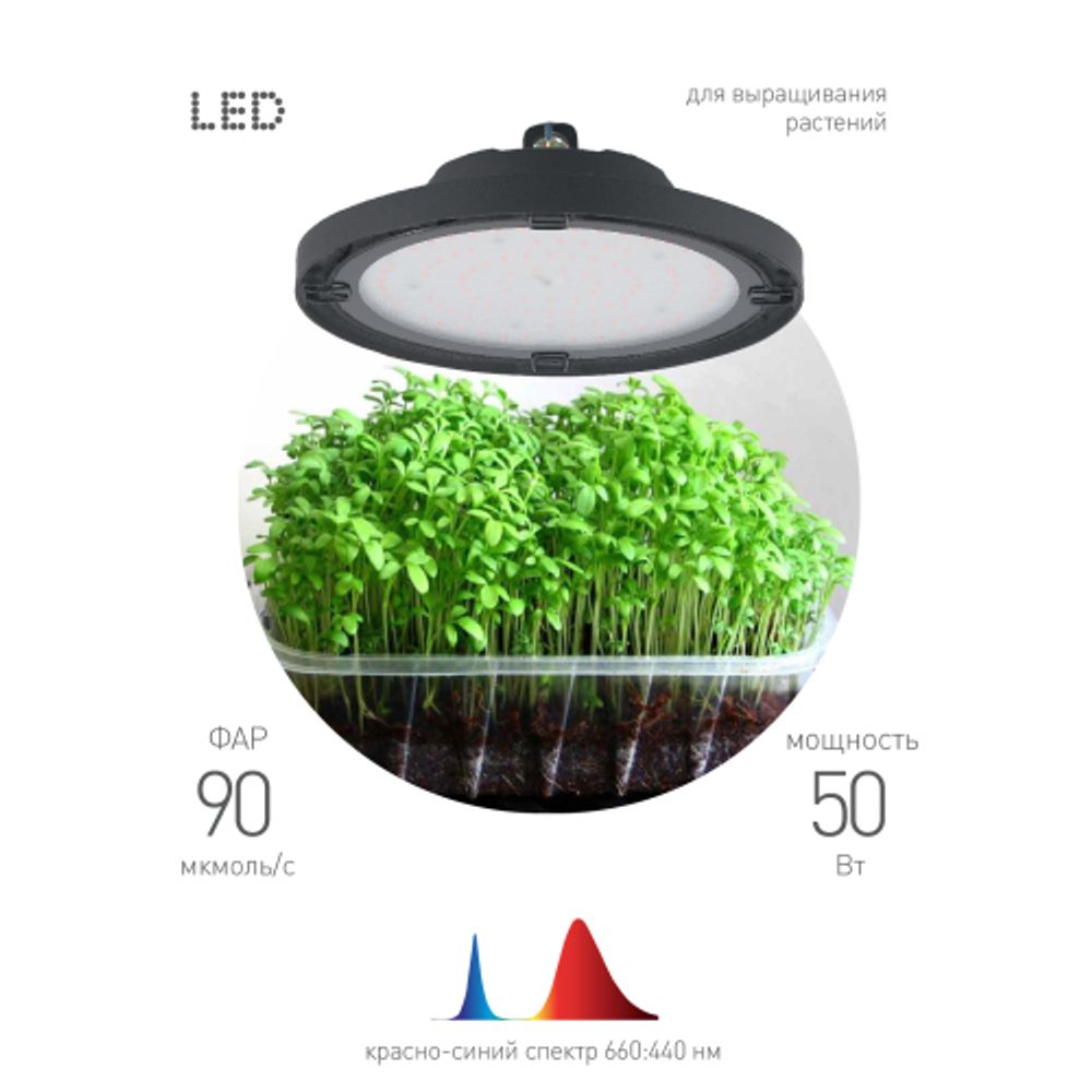 Фитопрожектор для растений светодиодный ЭРА FITO-50W-RB-LED-UFO красно-синего спектра 50 Вт IP65 | Фито прожекторы