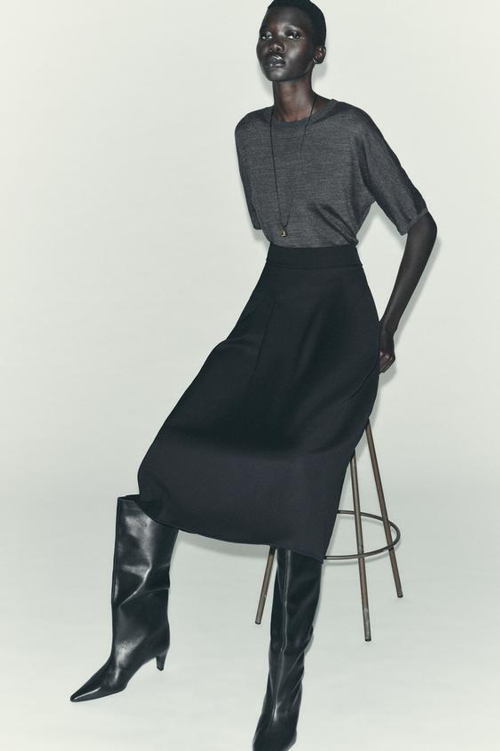 ZARA ЮБКА МИДИ-КЛЁШ, ЧЕРНЫЙ