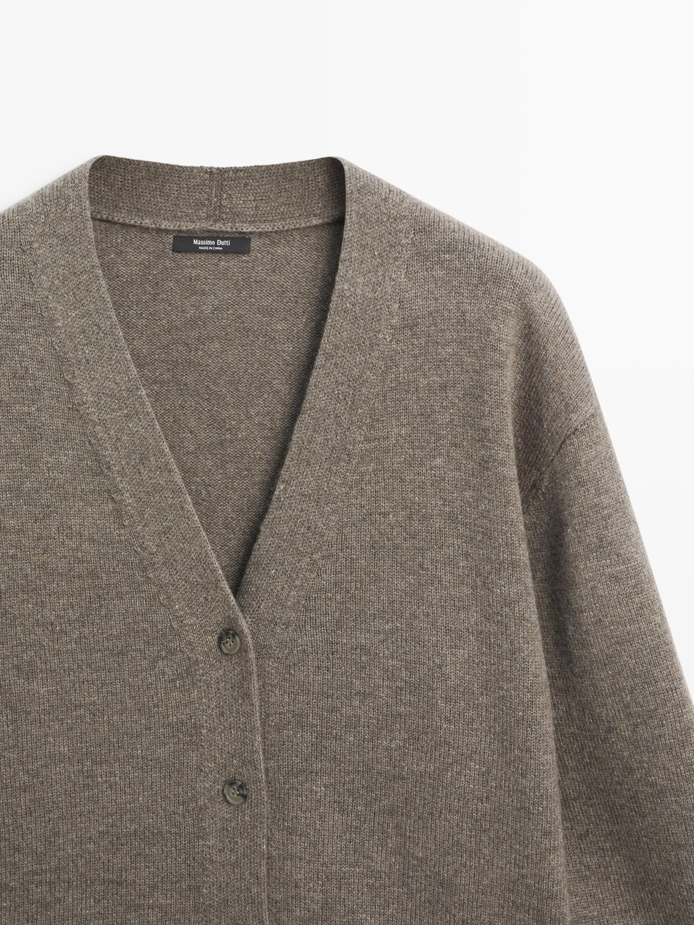 Massimo Dutti Кардиган из смесовой шерсти с V-образным вырезом, кротово-коричневый