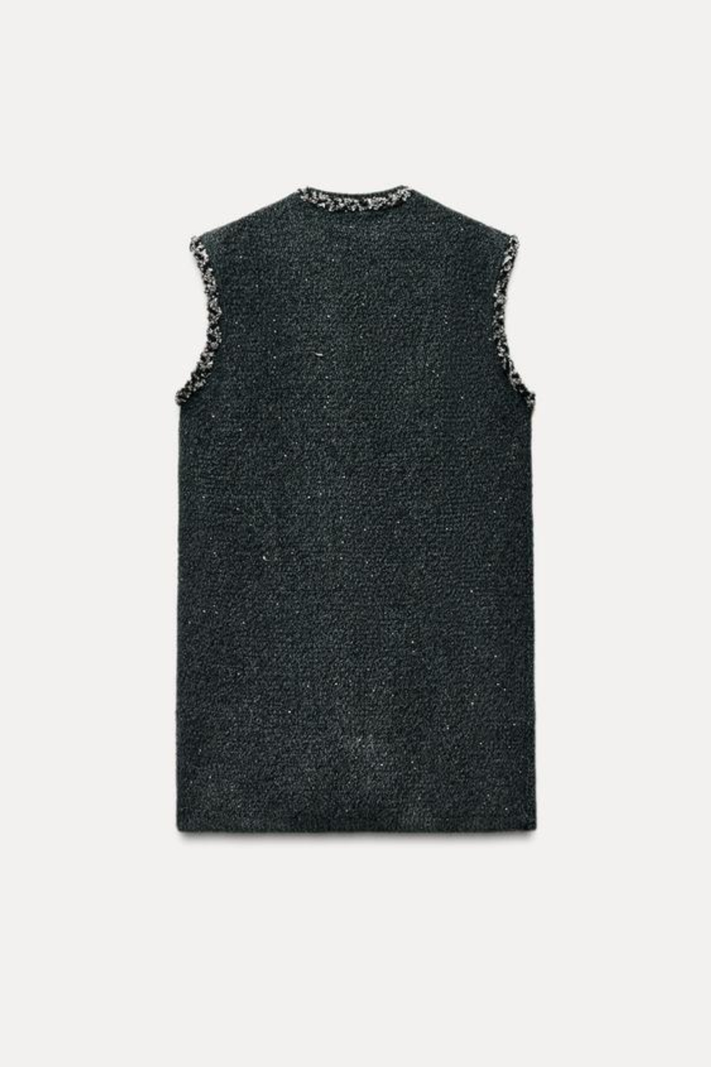 ZARA ТРИКОТАЖНЫЙ ЖИЛЕТ С ПАЙЕТКАМИ И ТЕСЬМОЙ, ТЕМНО-СЕРЫЙ