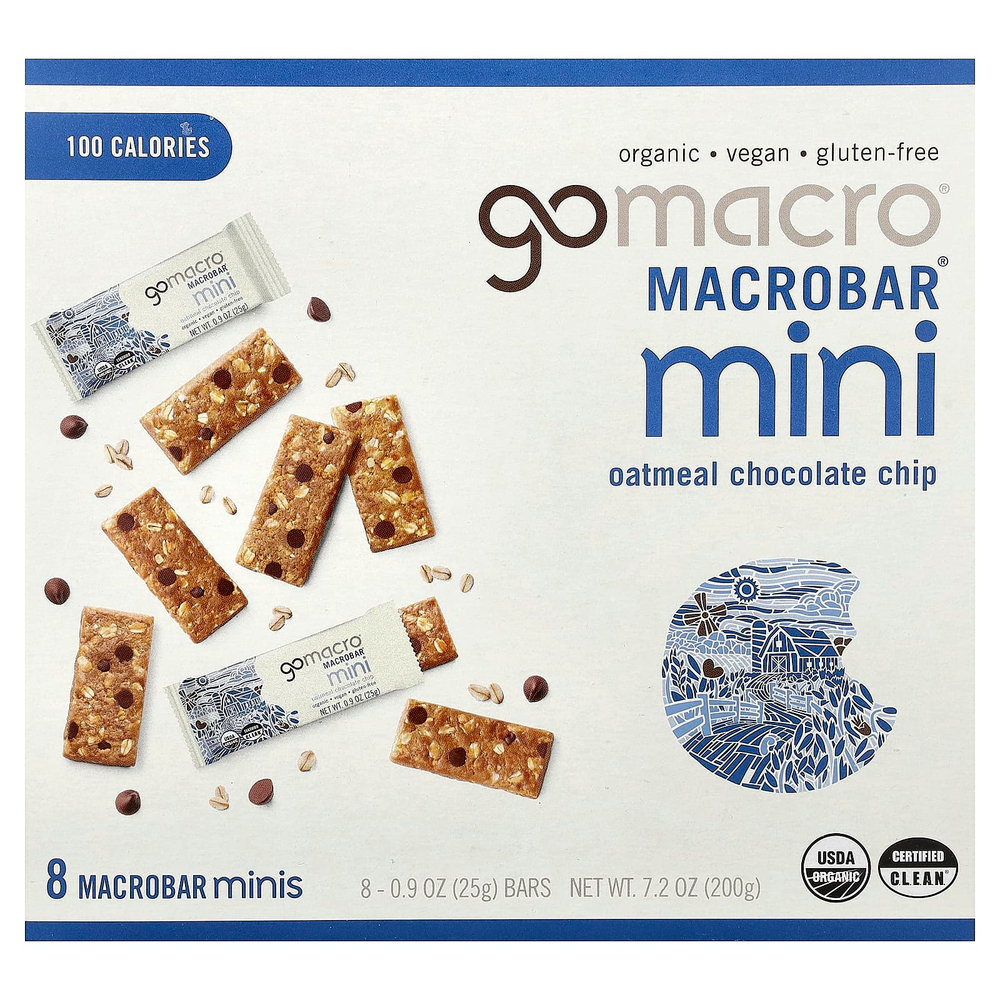 GoMacro, MacroBar® мини, овсянка с шоколадной крошкой, 8 батончиков по 25 г (0,9 унции)