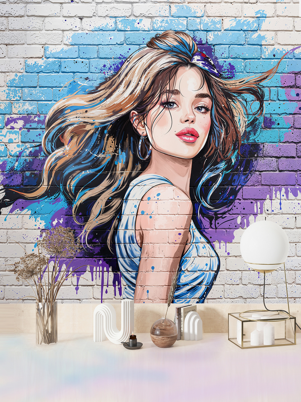 3D Фотообои подростковые граффити с девушкой