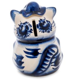 ГЛ- 102 Копилка «Кот-Попрошайка» (Гжельский фарфор)