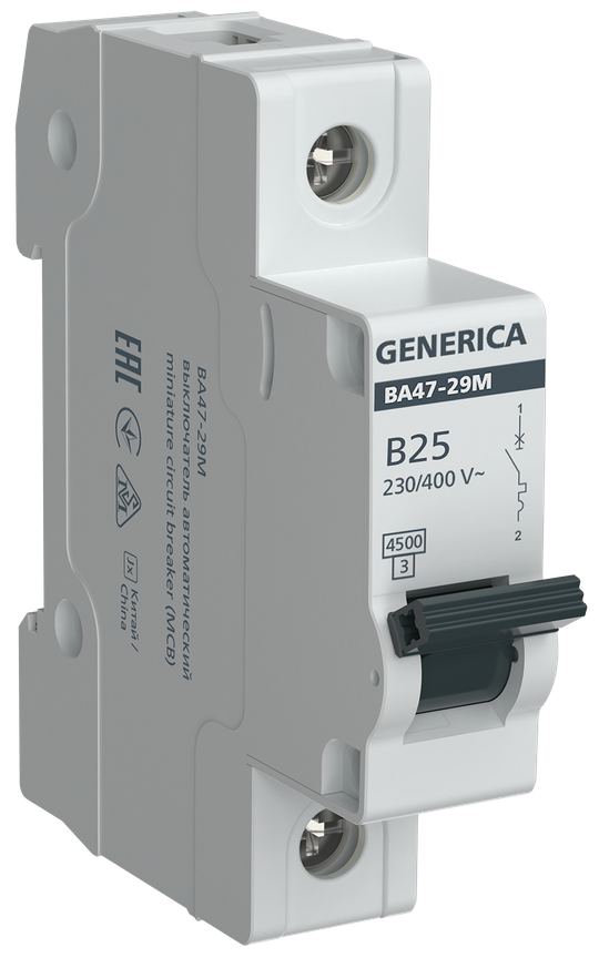 Автоматический выключатель ВА47-29М 1P 25А 4,5кА B GENERICA
