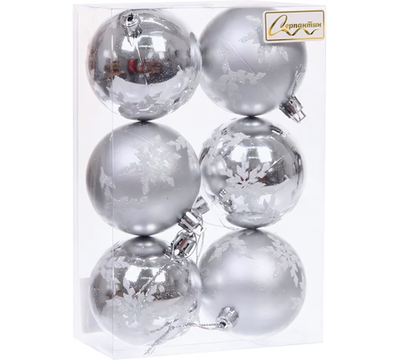Новогодние шары "Снежный шарм" 6 см (набор 6 шт), Серебро (Серпантин)