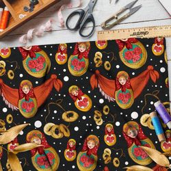 Ткань оксфорд 600 баранки и матрёшки