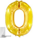Шар (40"/102 см) Цифра, 0, Золото, 1 шт. в упак.