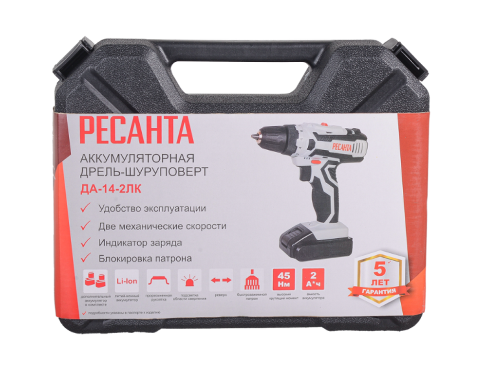 Дрель-шуруповерт аккумуляторная Ресанта ДА-14-2ЛК