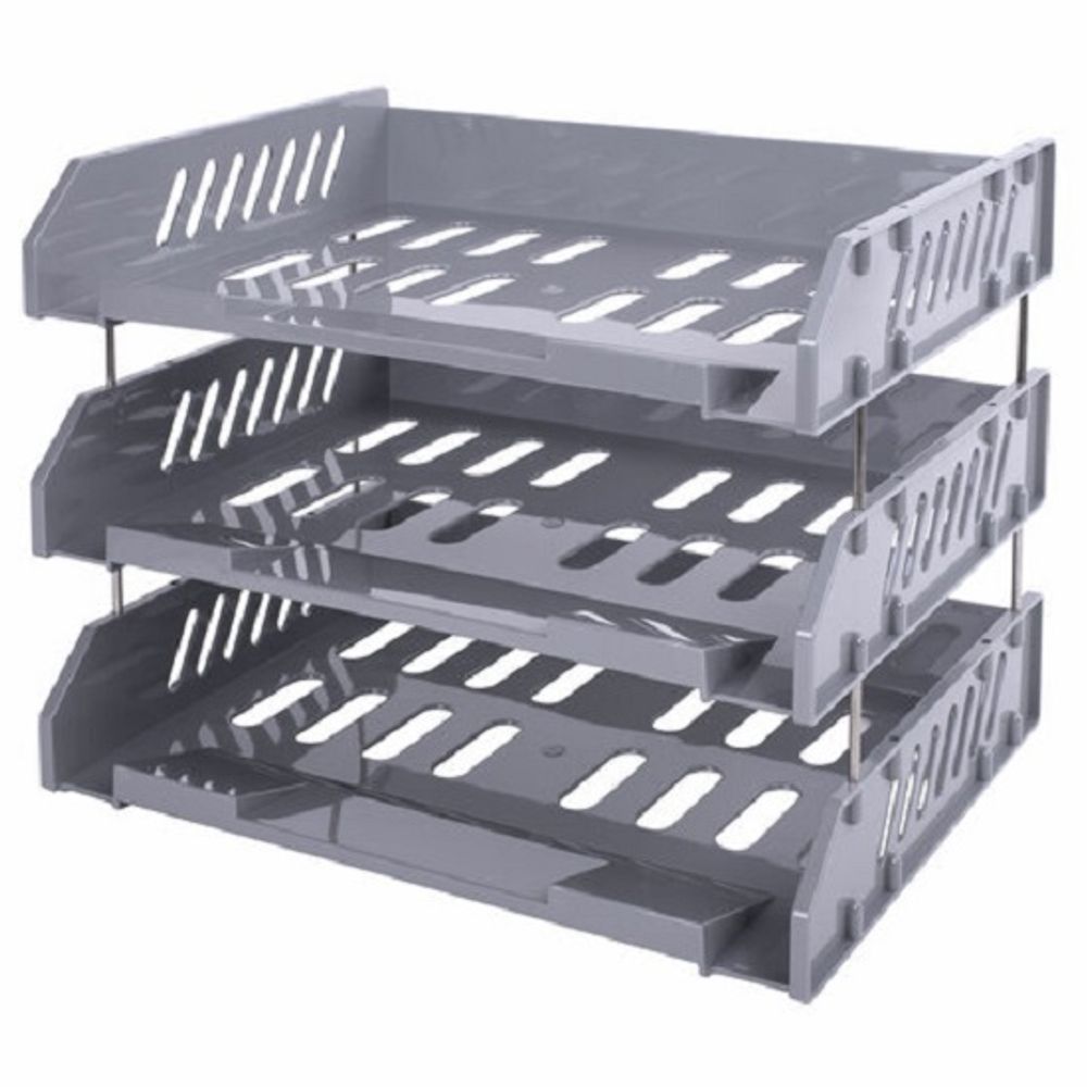 Лоток горизонтальный Brauberg File, набор 3шт, на метал. стержнях, серый