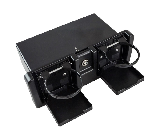 Ящик для мелочей врезной, с замком и складным подстаканником, черный