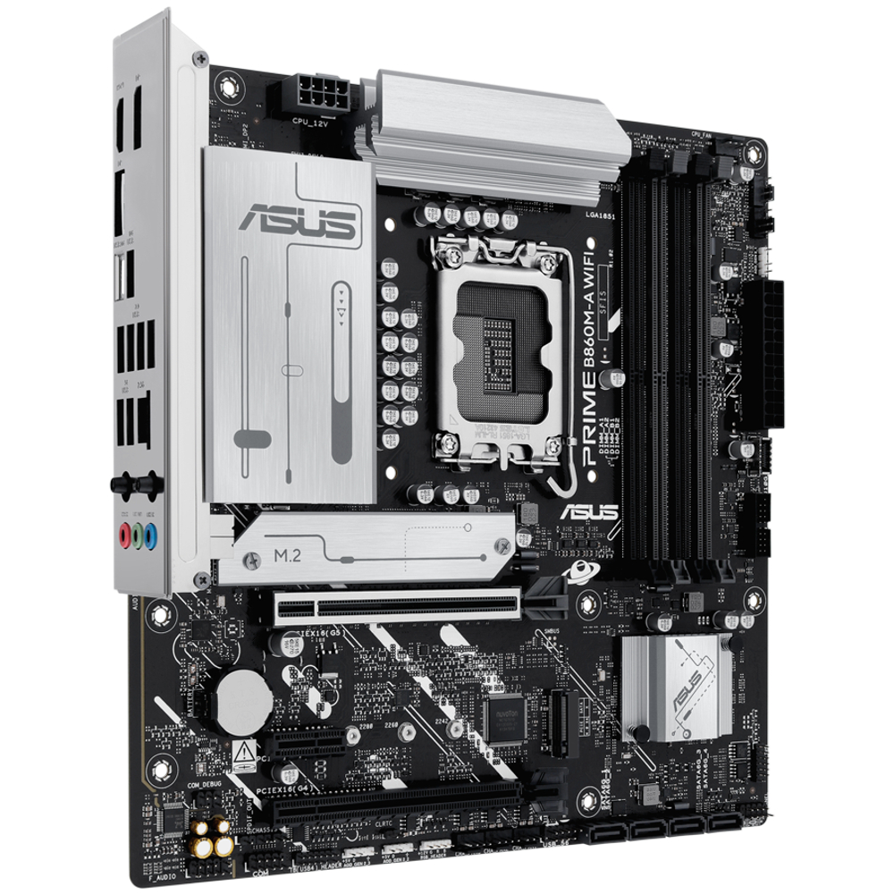 ASUS Main Board Desktop LGA1851 Intel B860 Chipset 4 x DIMM slots, max. 256GB, DDR5 2 x DisplayPort 1 x HDMI 1 x Wi-Fi module 2 x M.2 slots 4 x SATA micro-ATX Form Factor