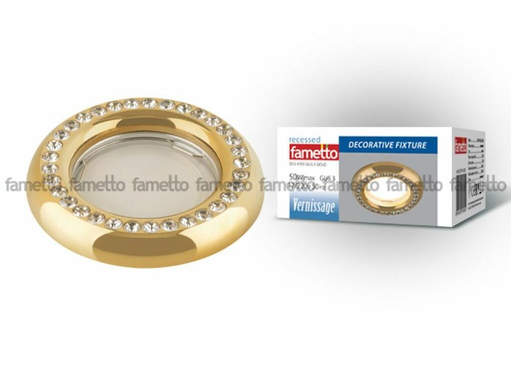 DLS-V101 GU5.3 GOLD Светильник декоративный встраиваемый ТМ Fametto, серия Vernissage. Без лампы, цоколь GU5.3. Металл, цвет золото. Отделка страз