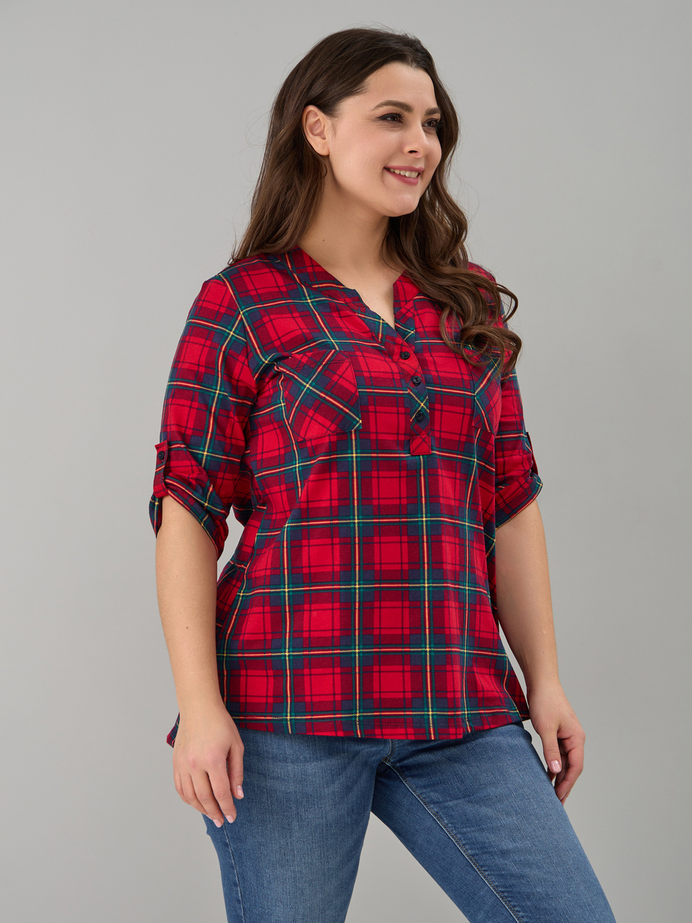 Блузка БЛ-131/красносиняя-клетка