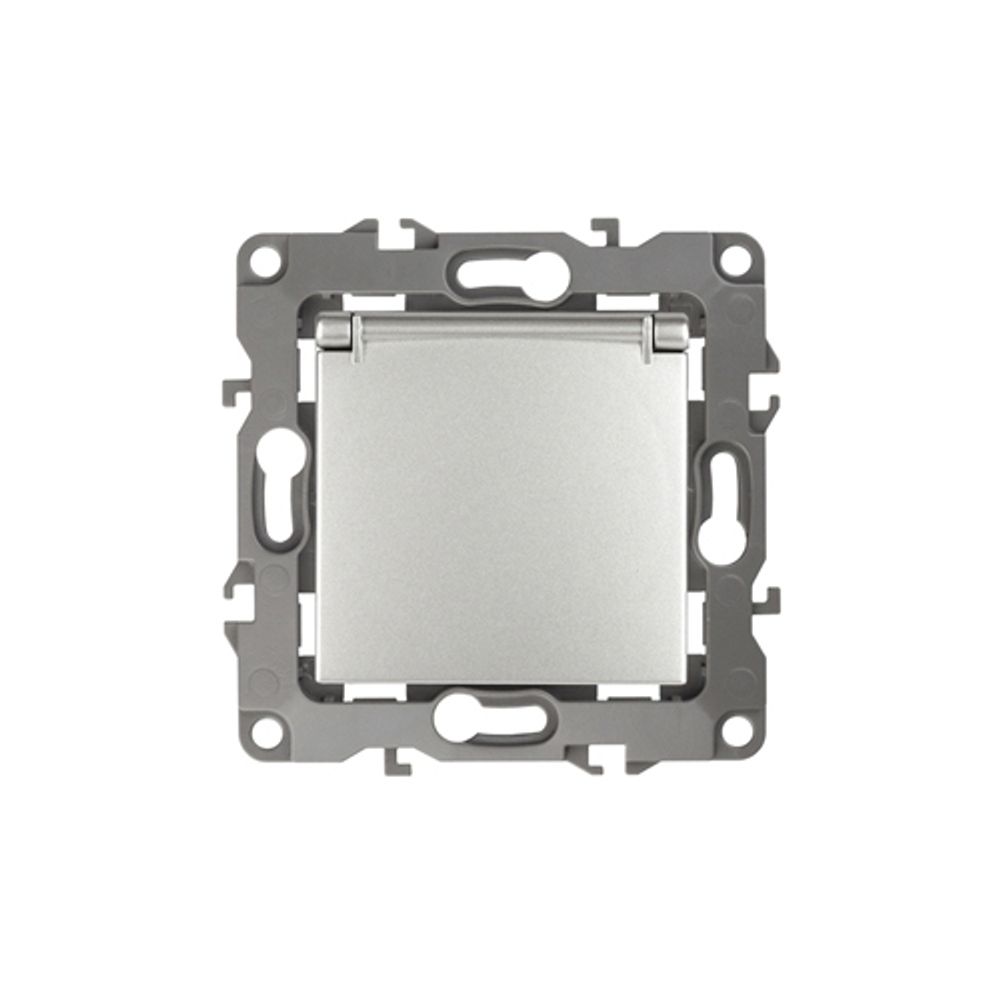 12-2103-03 ЭРА Розетка 2P+E Schuko со шторками с крышкой, 16A-250В, IP20, Эра12, алюминий