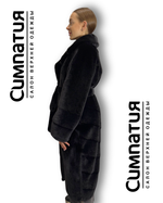 Шубка из эко меха норки черного цвета с поясом