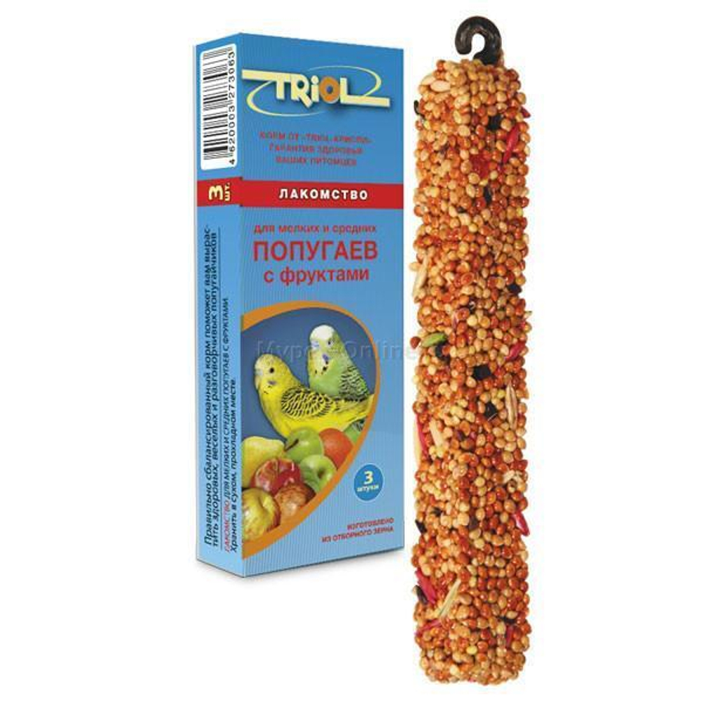 Лакомство для мелких и средних попугаев с фруктами (уп. 3 шт), 80г, Triol Standard