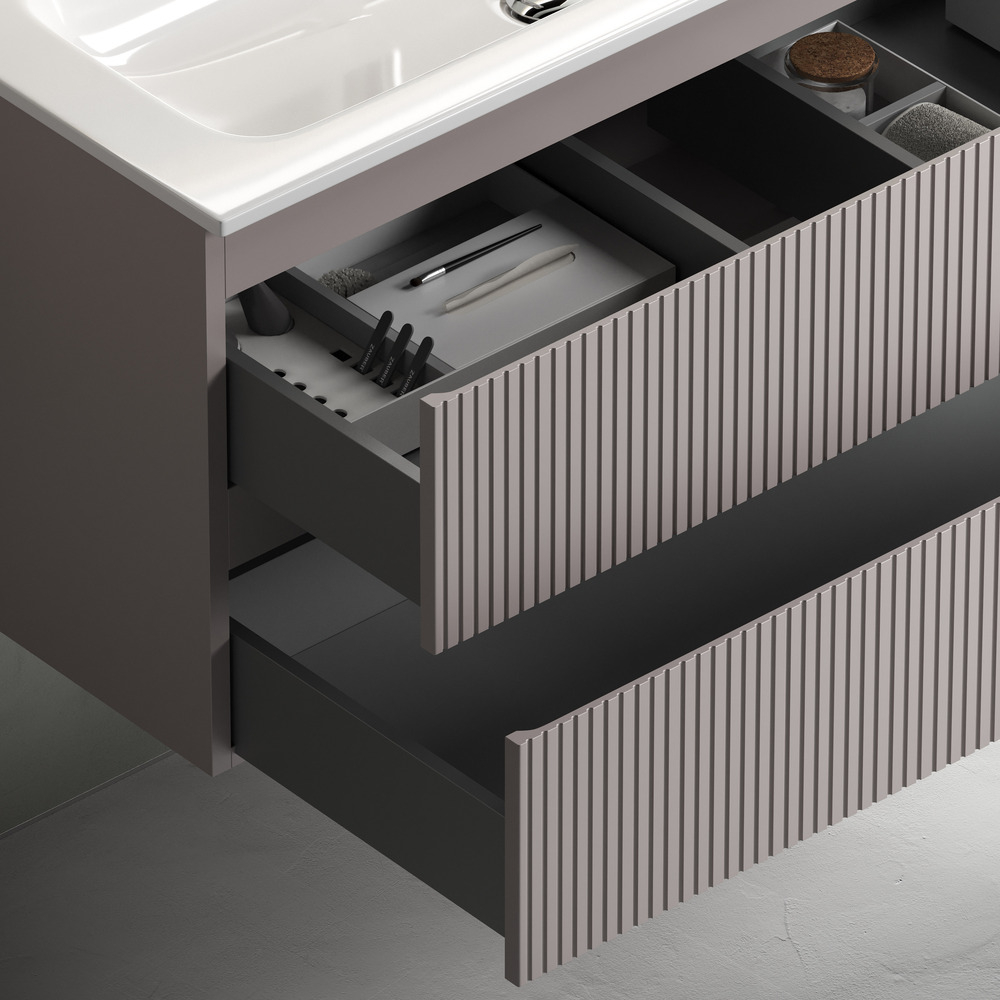 Тумба подвесная Sancos Snob T 790х445х500, c двумя ящиками оснащенными доводчиками, без отверстия под смеситель, Doha Soft, цвет Kreman