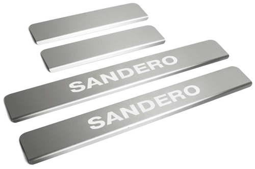Накладки на пороги Rival для Renault Sandero II 2014-2018 2018-н.в./Sandero Stepway II 2014-2018 2018-н.в., нерж. сталь, с надписью, 4 шт., NP.4702.3