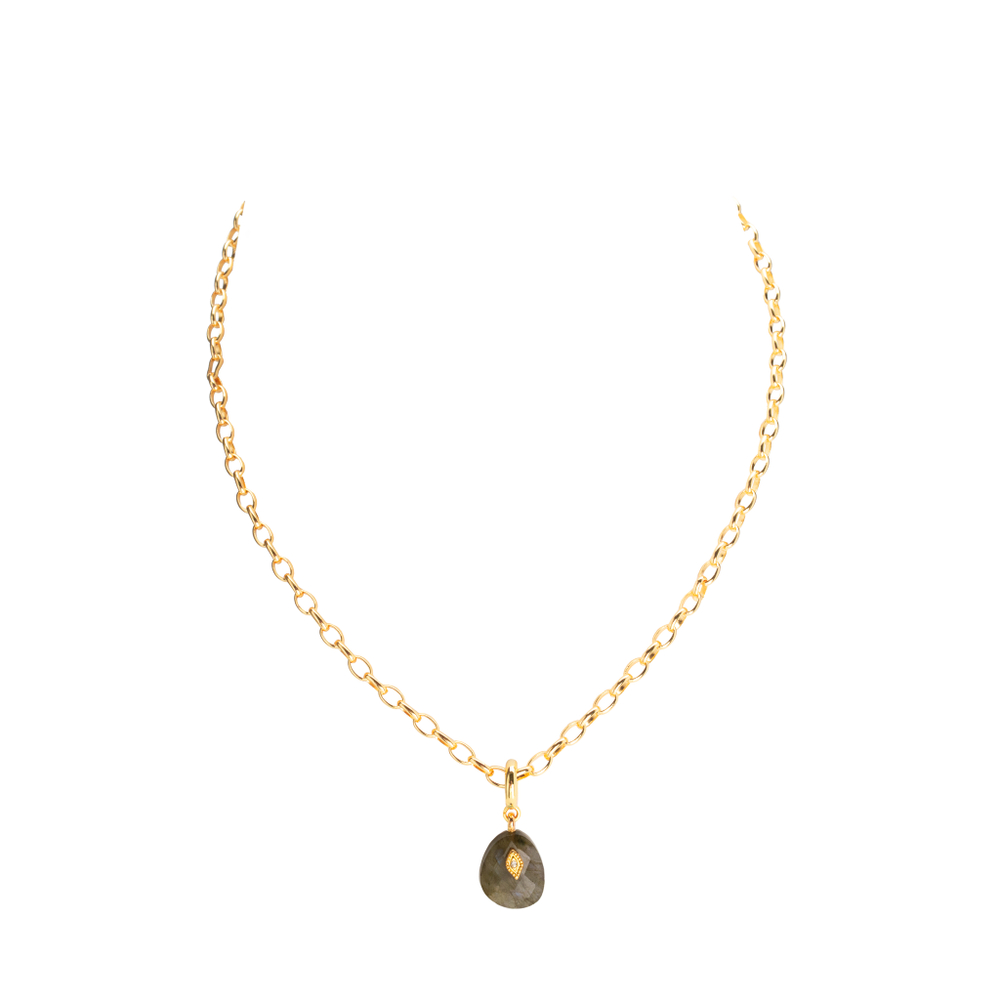 Латунная цепочка с подвеской из Лабрадорита, gold