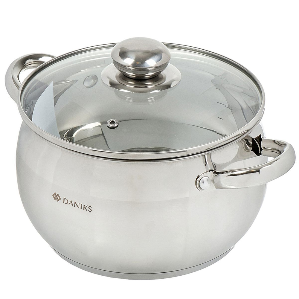 Кастрюля нерж, 3.9 л, с крыш, Daniks, Классика, SD-20, индукц