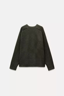 ZARA ОДНОТОННЫЙ СВИТЕР ИЗ МЯГКОЙ ТКАНИ, ХАКИ