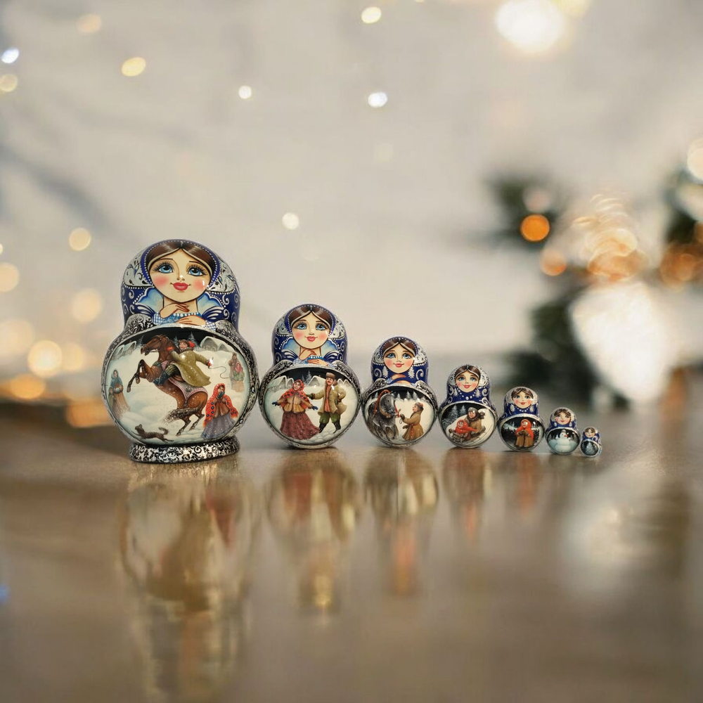 Матрешка 16см "Русская зима" 7 мест