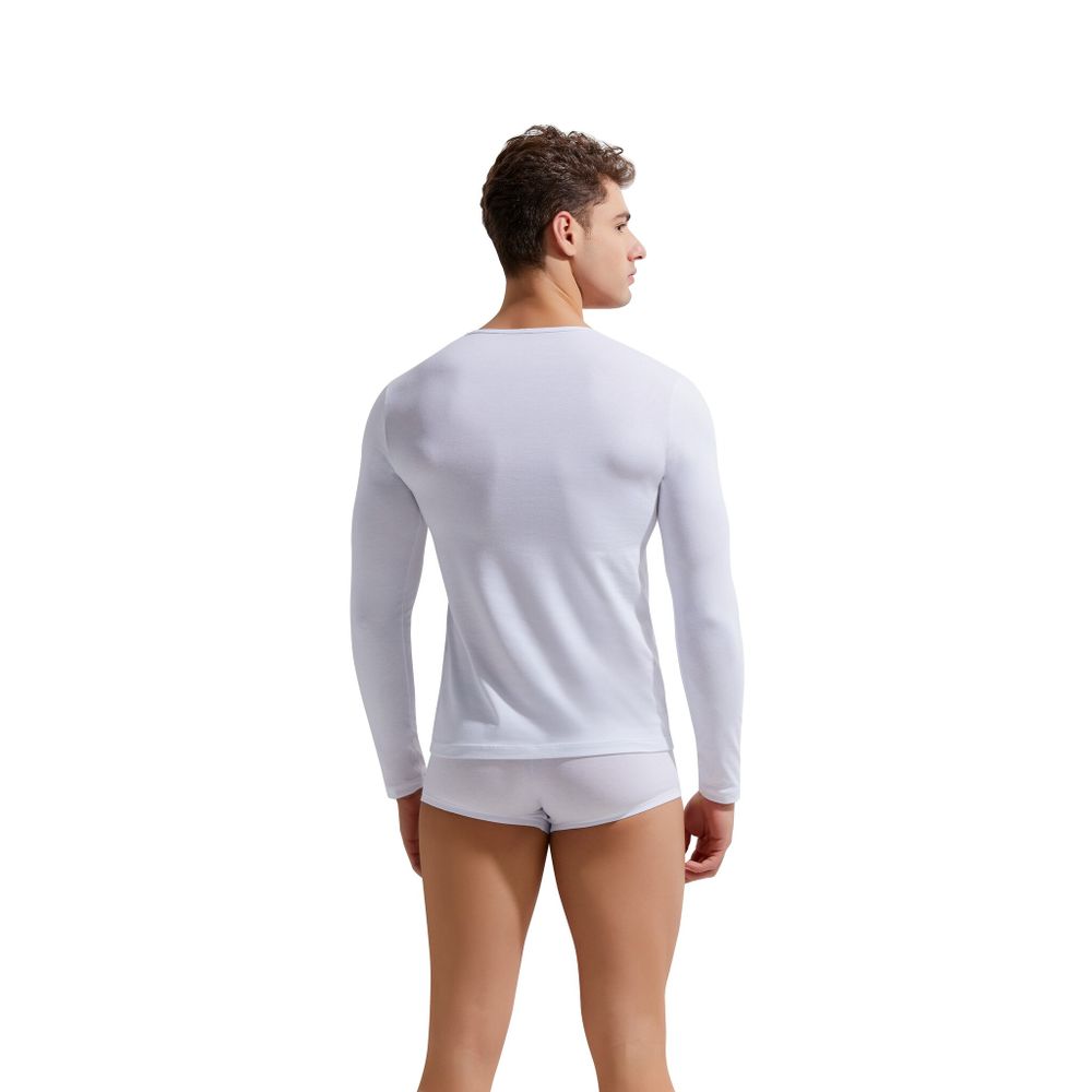 Мужской лонгслив белый с глубоким вырезом GAUVINE 5005