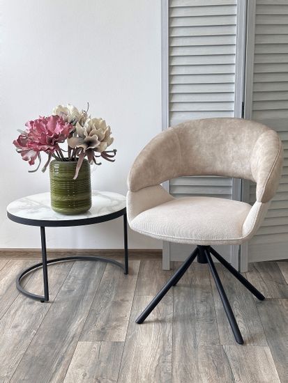 Стул EMBER 360 град. поворот. 7525-01 Бежевый, велюр/ ENJOY-100 Белый, ткань/ Черный