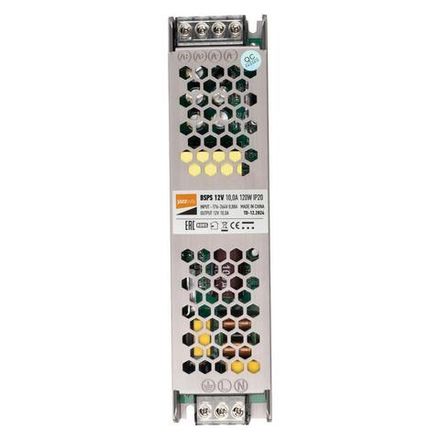 Блок питания для светодиодной ленты 120Вт 10А 12В IP20 BSPS метал. JazzWay 5013902